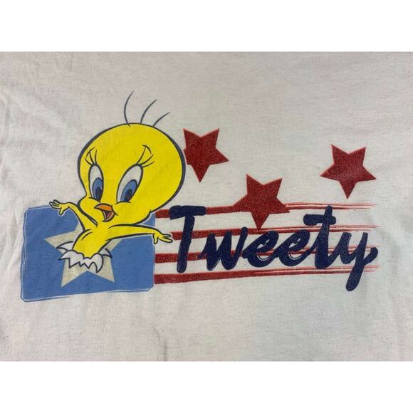 Vintage Looney Tunes Shirt Women's M Tweety Bird American Fireworks Star Cartoon - Picture 3 of 11